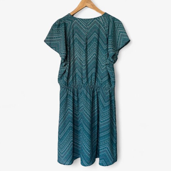 Maurices Teal Chevron Print V-Neck Mini Dress with Flutter Sleeves Size Large - Picture 10 of 10